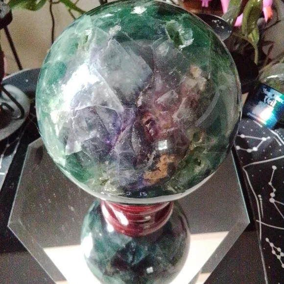 7.1 LB HUGE Druzy Statement Fluorite Crystal Ball Sphere Mineral & Many Rainbows - Picture 4 of 13